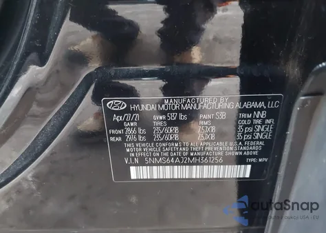 2021 Hyundai Santa Fe Sel from USA, damaged, VIN 5NMS64AJ2MH361256
